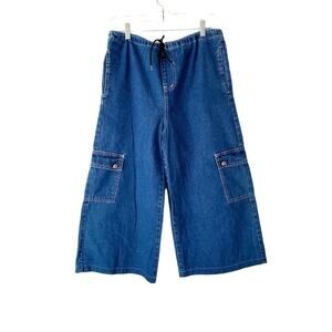 KIK Girl Drawcord Wide Leg 90s Rave Jean Crop Jeans small medium